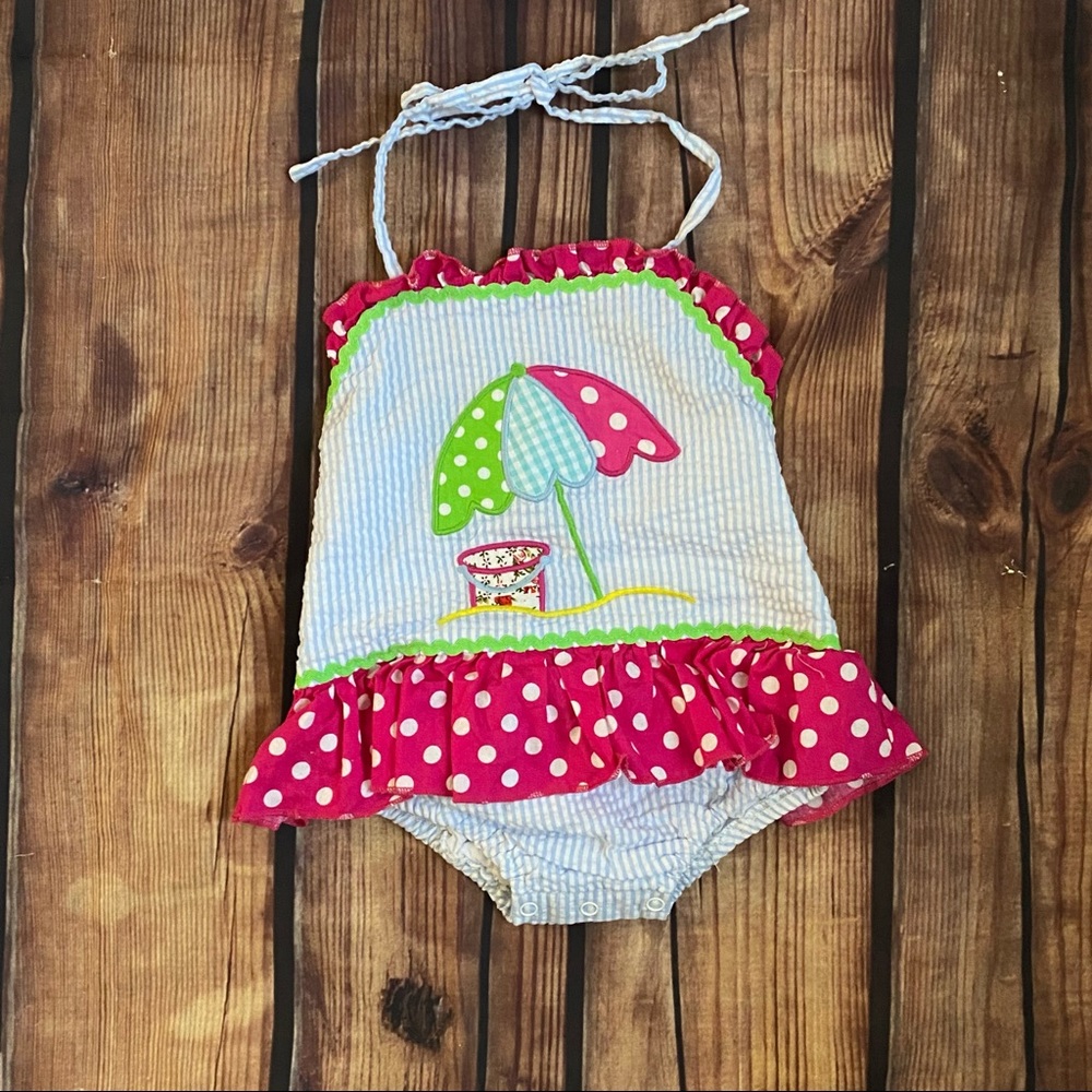 Lil Cactus girls seersucker swimsuit. Size 6-12 months. EUC.